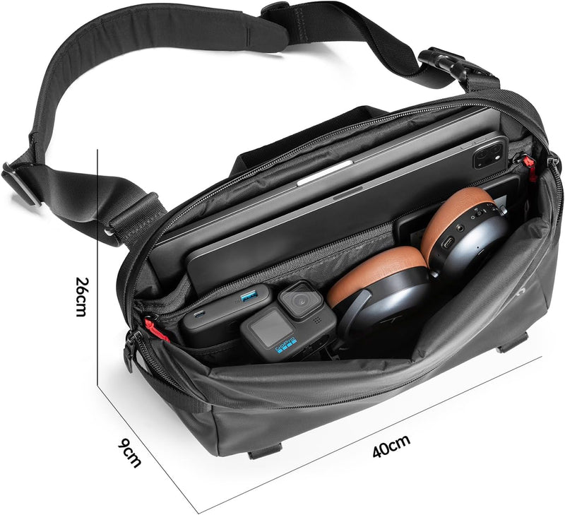 tomtoc Kompakt Sling Bag, 10L Umhängetasche Schultertasche für Herren und Damen, Wasserabweisend Lei