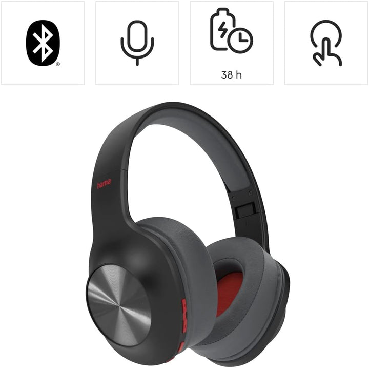 Hama Bluetooth Kopfhörer, Over-Ear Headset (Kabelloses Headset mit 38h Akku, faltbare Earphones mit