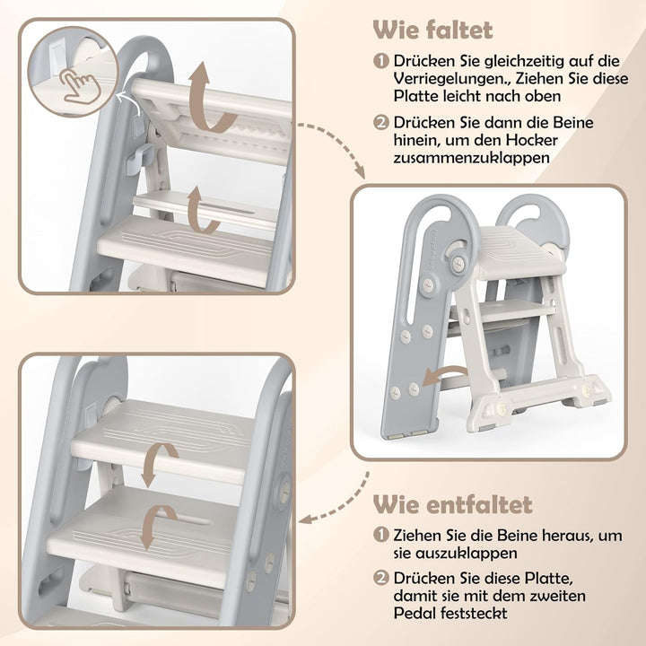 Onasti Tritthocker Kinder, Höhenverstellbar 3 Stufen Hocker Kinder, Trittschemel für Baby mit Handha