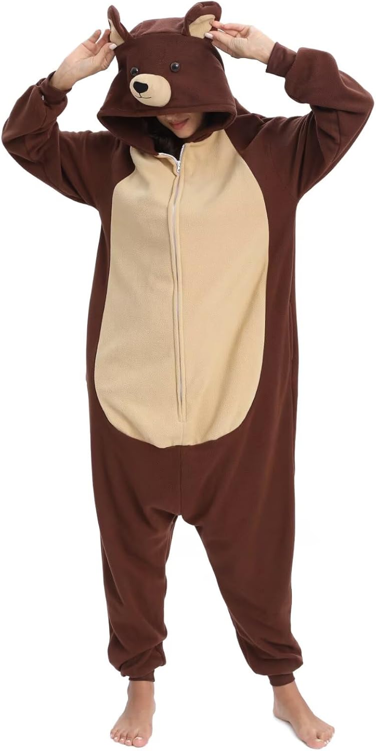 LABULA Onesie Tier Erwachsene Unisex Tieroutfit Cosplay Pyjamas Karneval kostüm M Braunbär, M Braunb