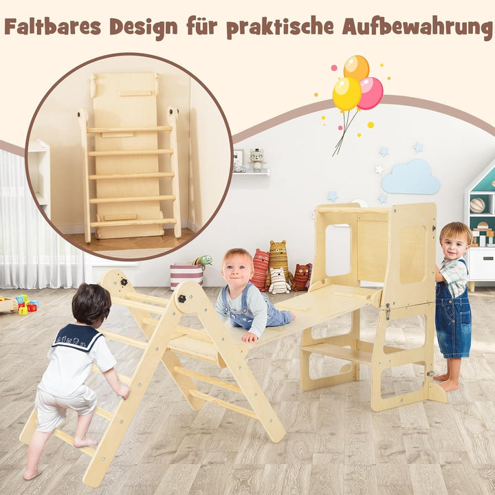 COSTWAY Kletterdreieck mit Rutsche, 7 in 1 Klettergerüst Indoor für Kinder ab 3 Jahren, inkl. Klette