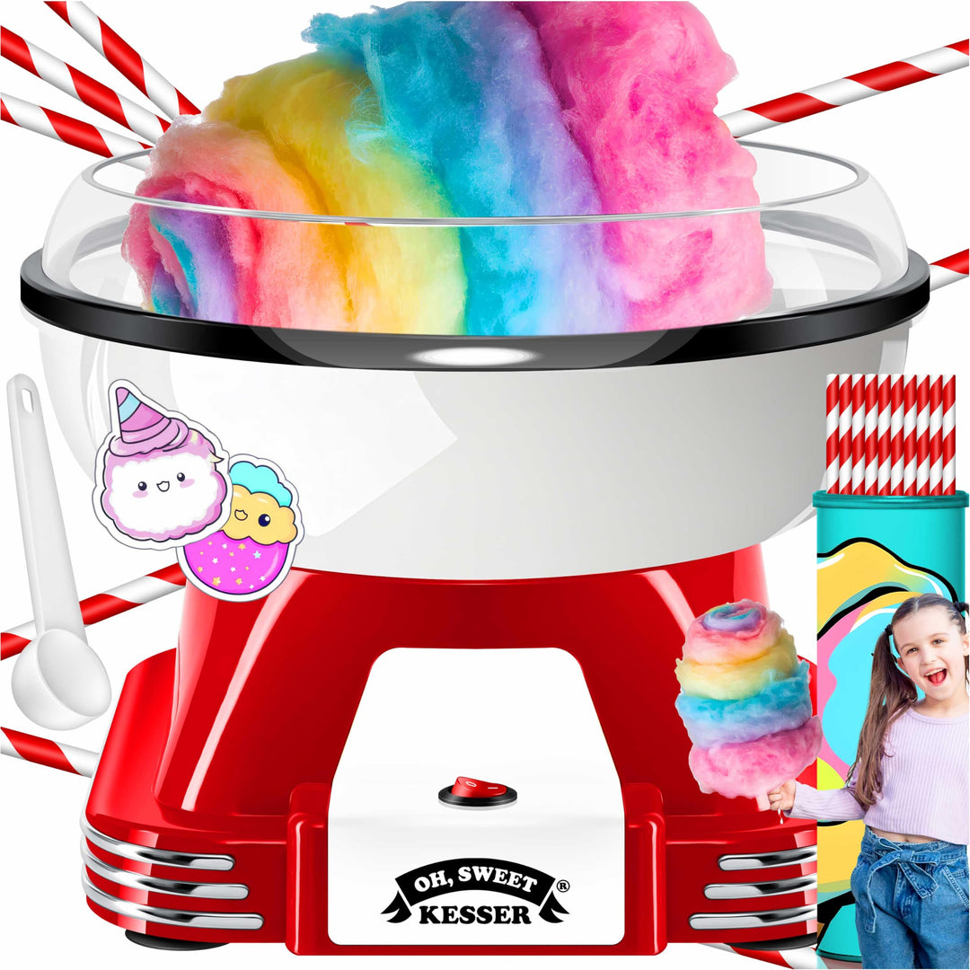 KESSER® Zuckerwattemaschine Set für Dein zuhause - Mit 30x Zuckerwatte Stäbchen & Messlöffel - Retro