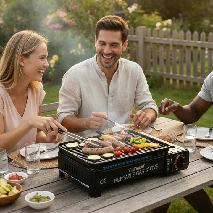 Yinleader Tragbarer Grill für Camping, Grill-Set mit Grillzubehör und Tablett, Edelstahl-Material, i