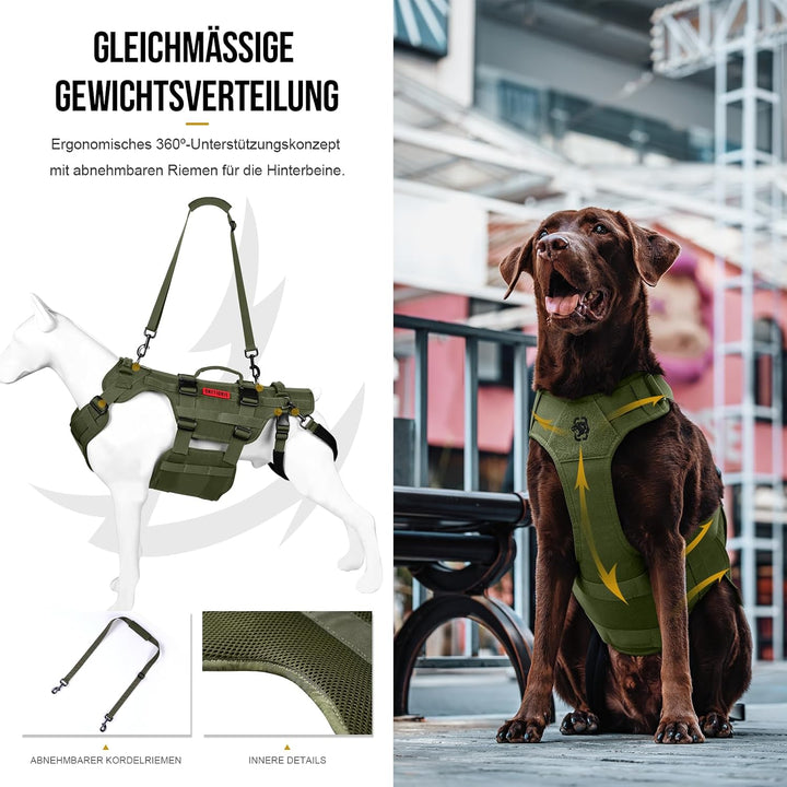 OneTigris Hundegeschirr, Invictus Hunde Tragehilfe für Mittelgrosse Grosse, Einstellbar Gehhilfe für