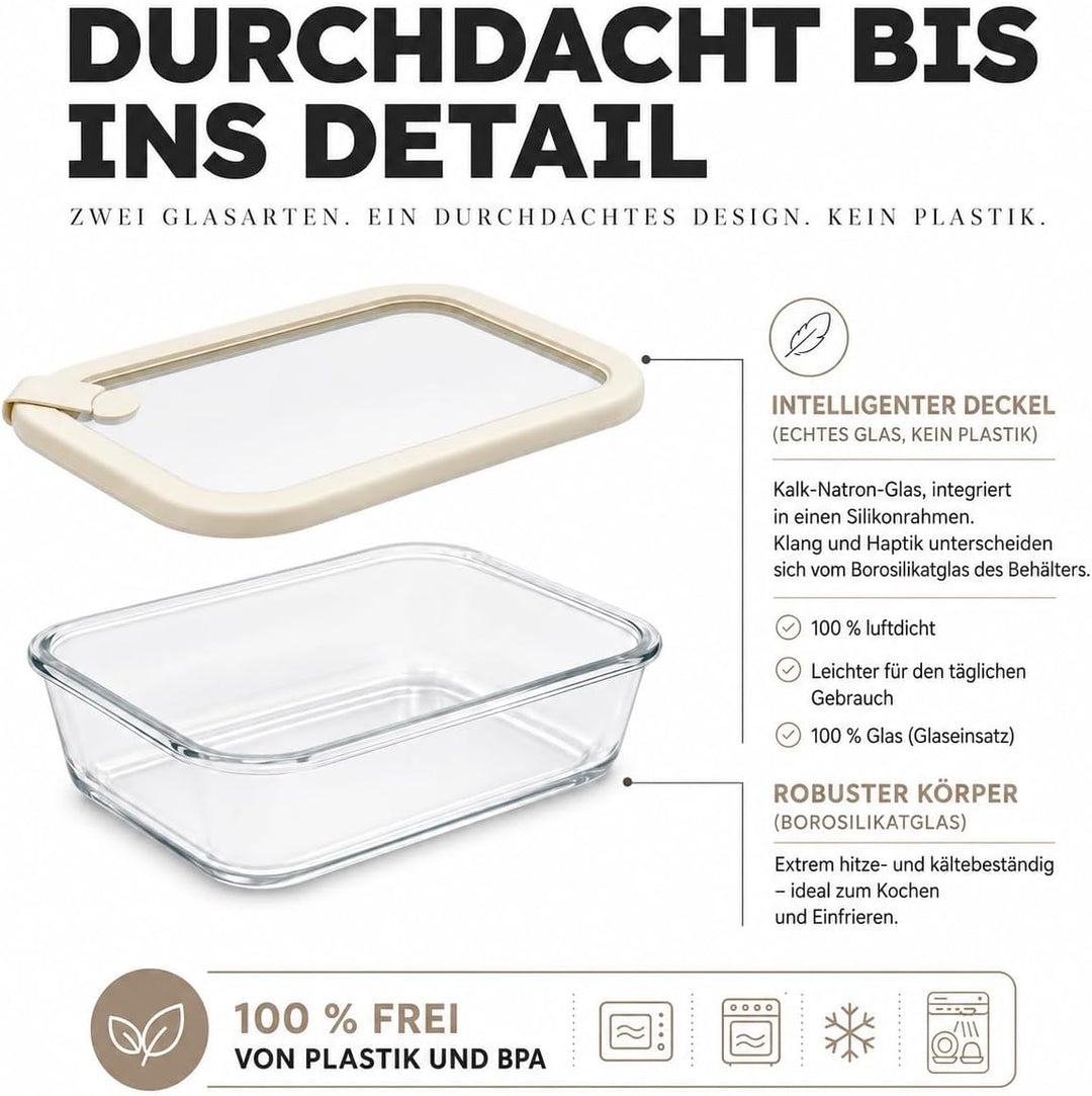 Frischhaltedosen Set 4x370ml – Borosilikatglas, Glasbehälter luftdicht &amp; mikrowellengeeignet, Meal P