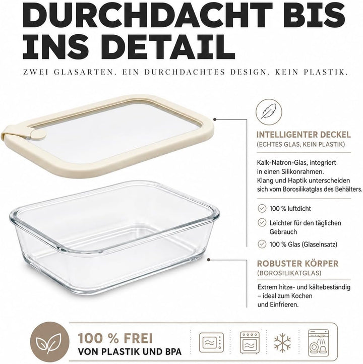 Frischhaltedosen Set 4x370ml – Borosilikatglas, Glasbehälter luftdicht &amp; mikrowellengeeignet, Meal P