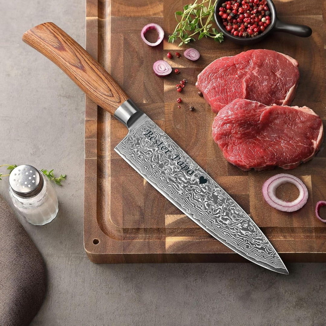 Wakoli EDIB Pro Damast Chefmesser mit Gravur – Personalisiertes Messer, 20cm Klinge aus 67 Lagen Dam