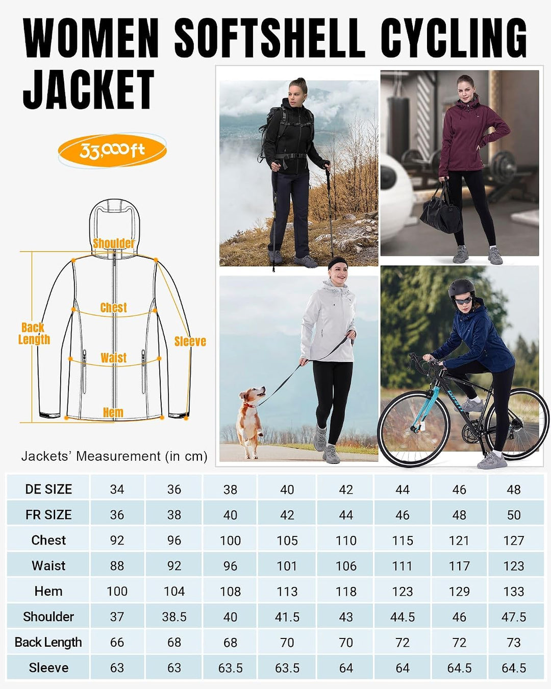 33,000ft Damen Softshelljacke Wasserdichte Funktionsjacke mit Kapuze | Atmungsaktiv, 4-Wegen Stretch
