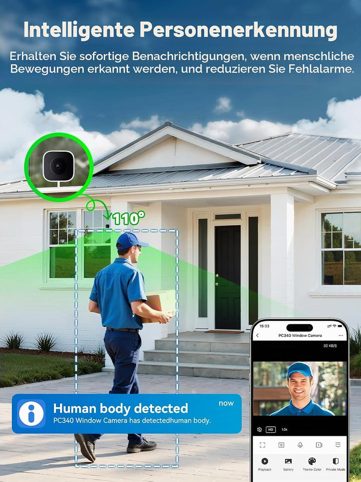 Outinput 3MP 2K Fensterkamera Innen, 2,4G&amp;5GHz Überwachungskamera Innen mit 18° Verstellbarer Halter
