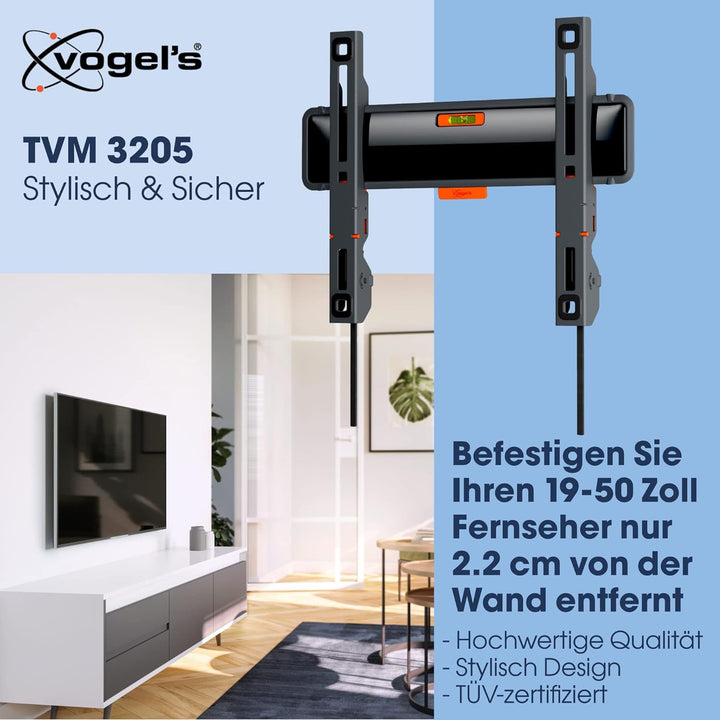 Vogel's Comfort TVM 3205 Hochwertige Flache TV-Wandhalterung für 19-50 Zoll Fernseher | Bis 30 kg |