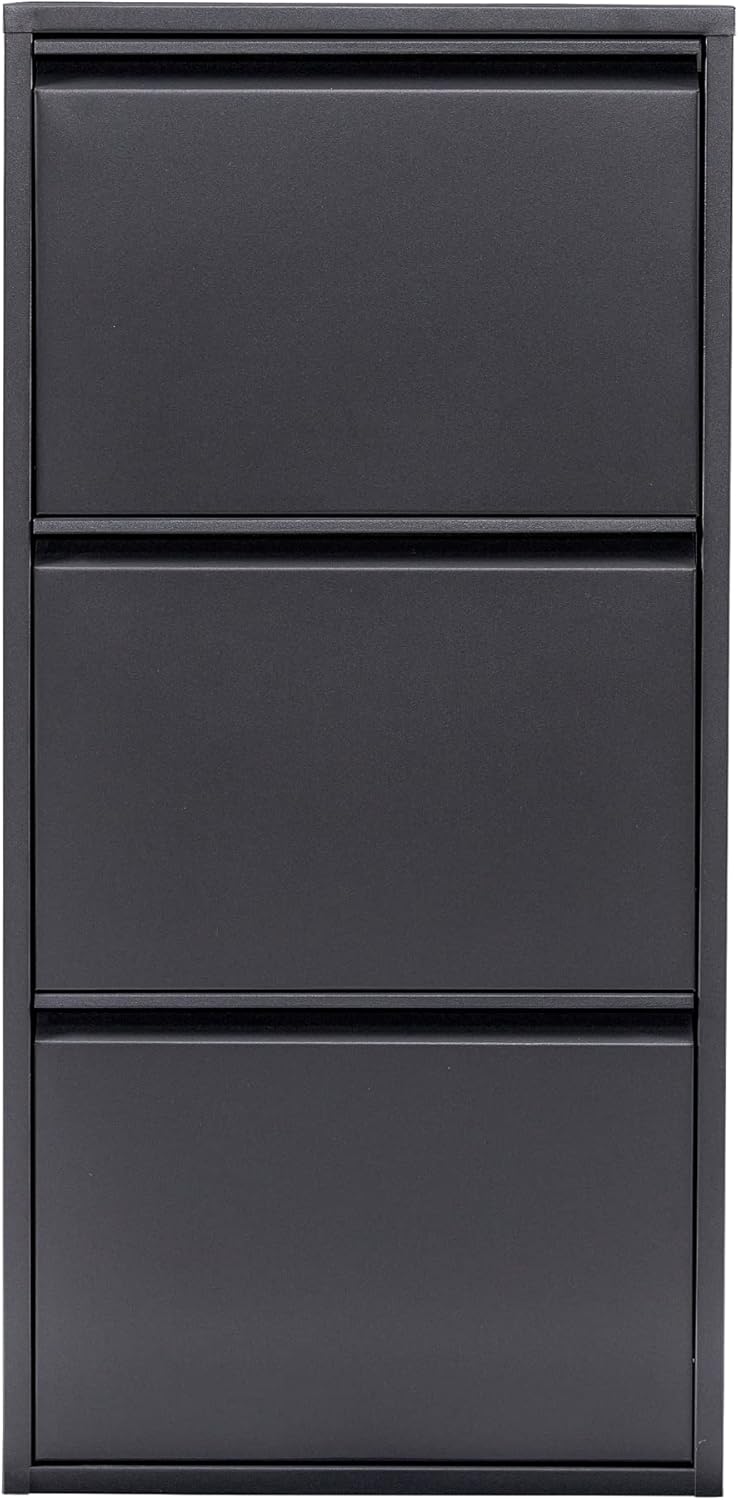 [en.casa] Schuhschrank Sokndal Schuhkipper mit 3 Klappen Metall Schuhkommode für 6 Paar Schuhe 104 x