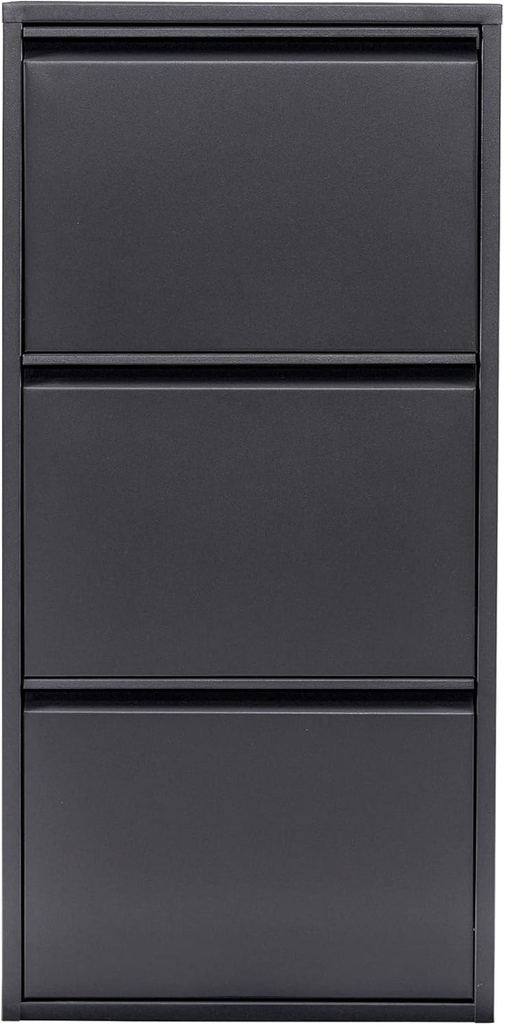 [en.casa] Schuhschrank Sokndal Schuhkipper mit 3 Klappen Metall Schuhkommode für 6 Paar Schuhe 104 x