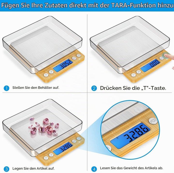 AMIR Feinwaage 0.01g, 500g / 0,01g Digitalwaage, Taschenwaage, Münzwaage, Küchenwaagen mit Tara-Funk
