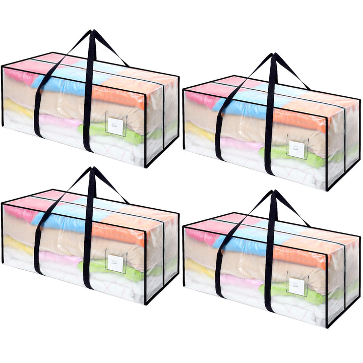 Dntorx 4 Stück 120L Aufbewahrungstasche, Heavy-Duty Umzugstaschen Transparente Umzugskartons Grosse