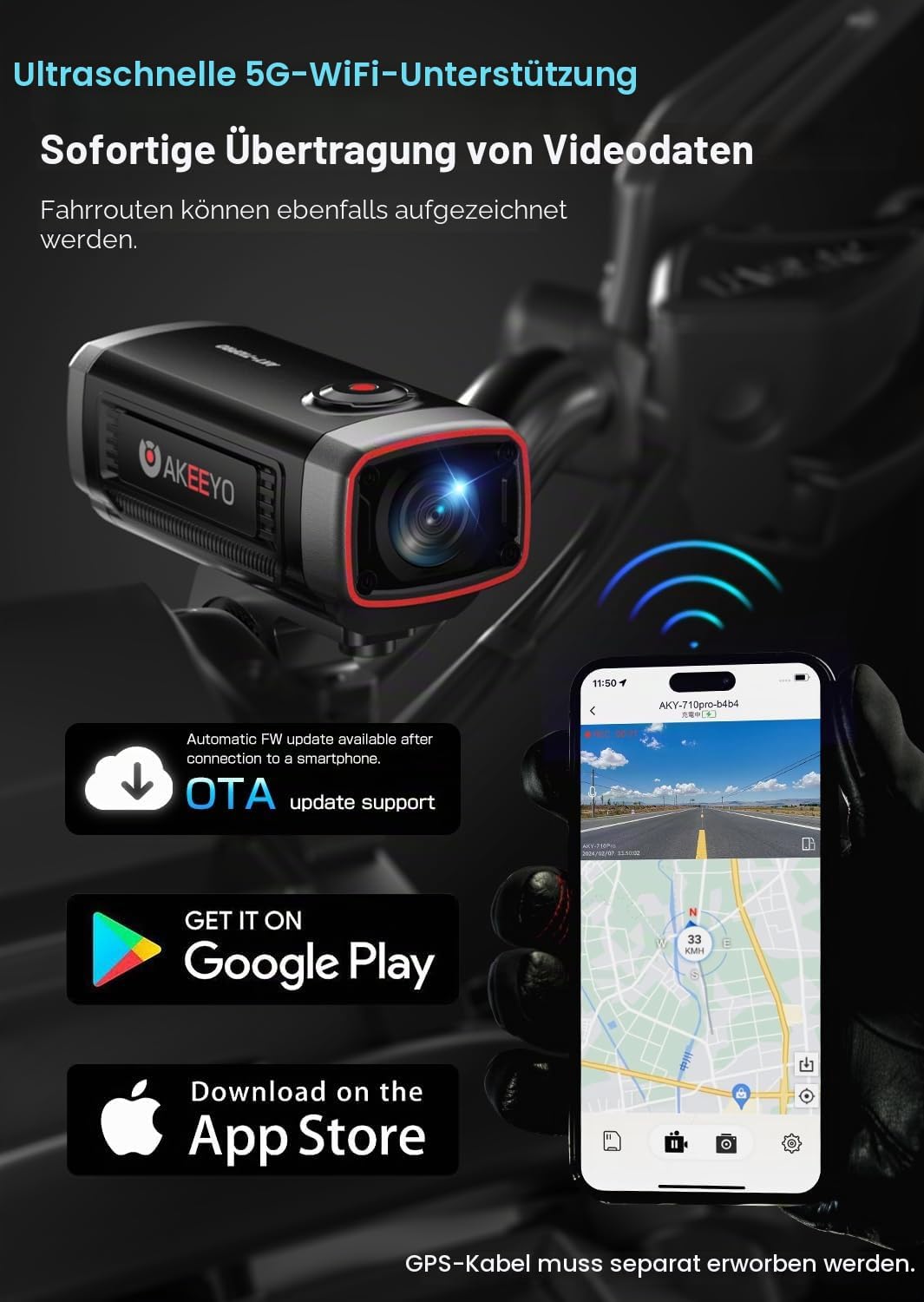 AKEEYO-710Pro EIS Fahrradkamera, 4K28FPS 20MP WiFi Action Kamera mit IP66 Ultra HD wasserdichte Kame