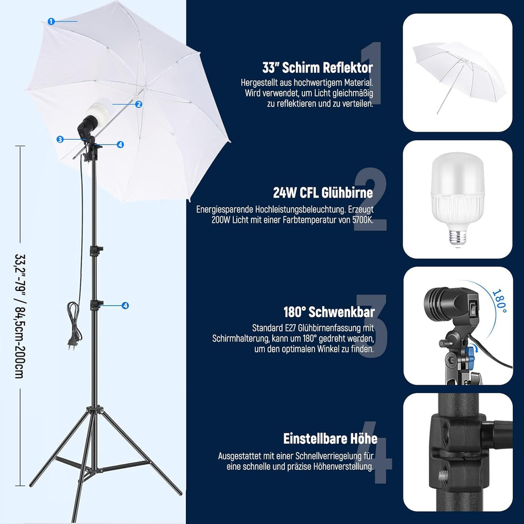 NEEWER Fotografie Dauerlicht Set mit Hintergründen, 2,6x3m Stative, 5700K, 800W, Äquivalent 24W LED