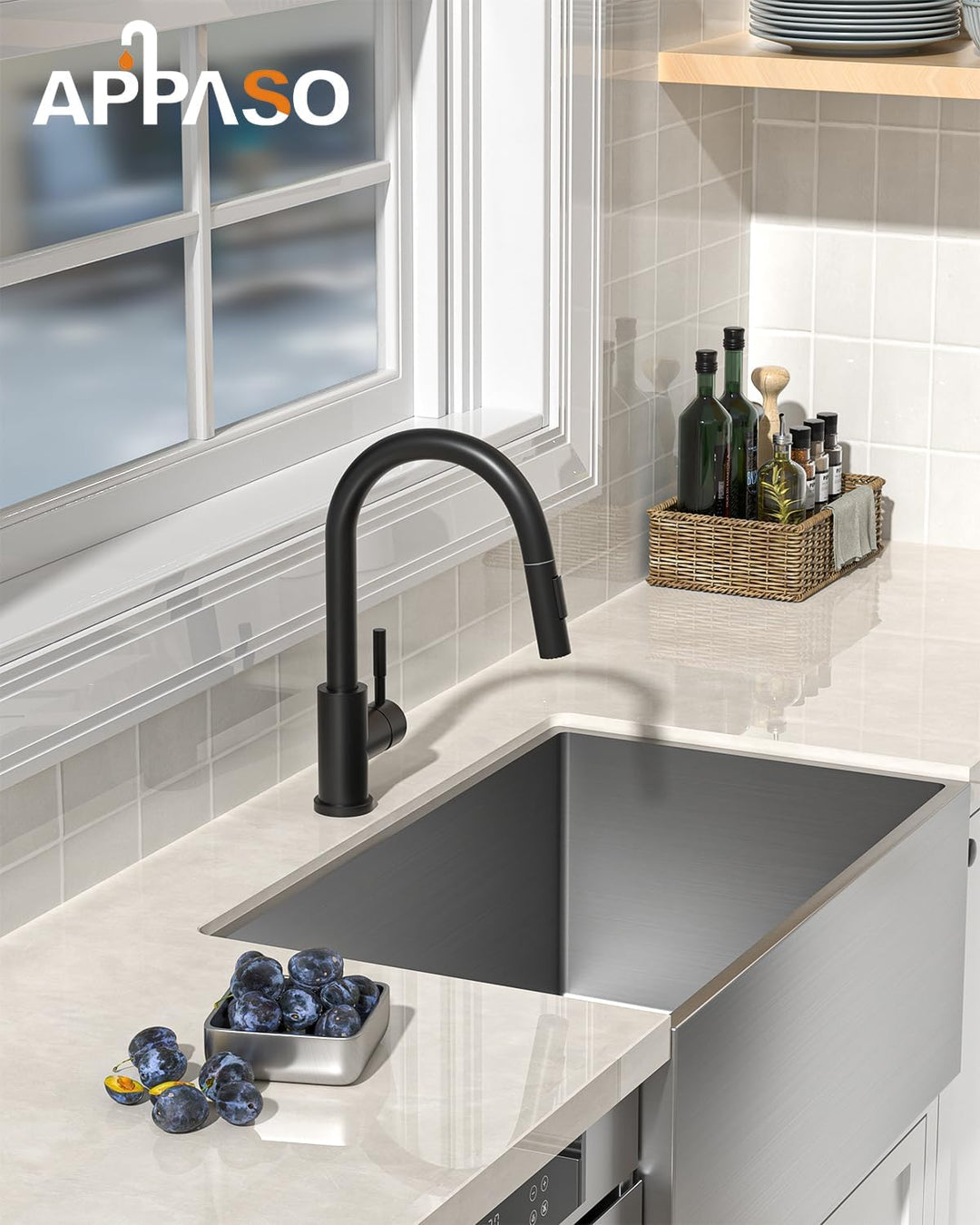 Wasserhahn Küche Schwarz, APPASO Küchenarmatur Ausziehbar 360° Drehbar, Hochdruck Mischbatterie mit