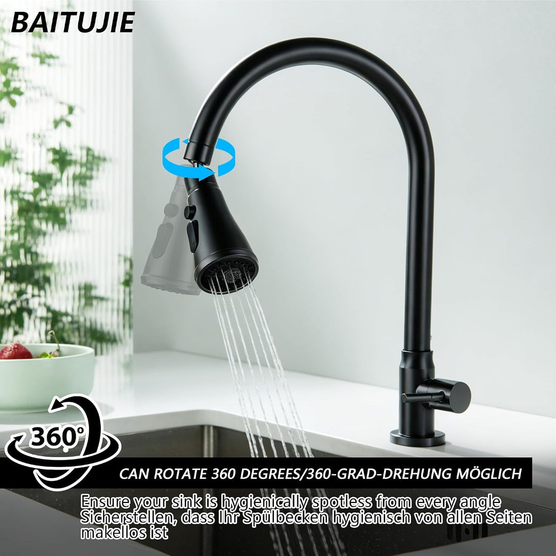 Kaltwasser-Wasserhahn, SUS304 Edelstahl für Küchenspüle, hoher Bogen, Einhandgriff, nur Kaltwasserha