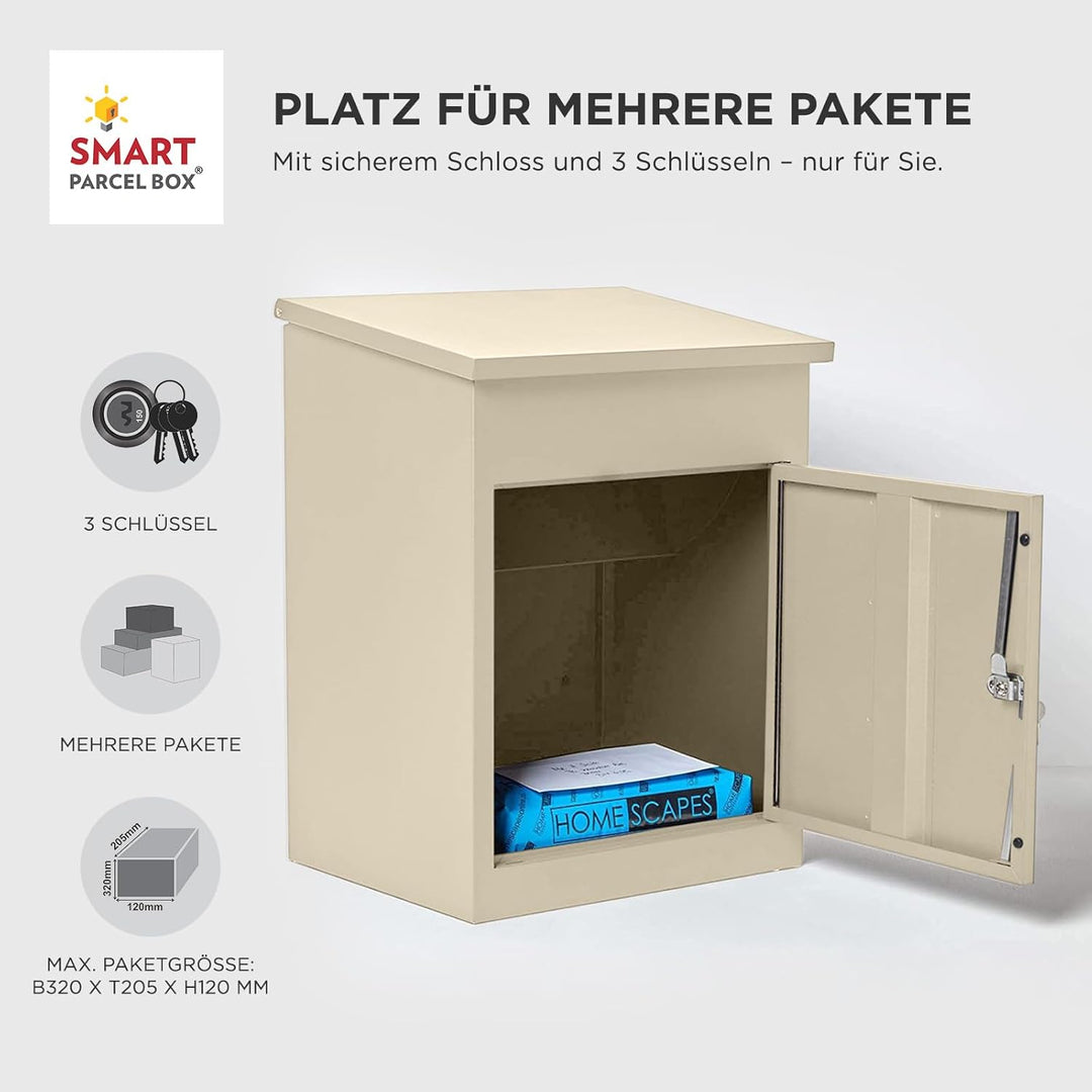 Smart Parcel Box, mittelgrosser Paketbriefkasten mit Paketfach und Briefkasten, sicherer Paketkasten
