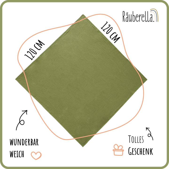 Räuberella ® Original Kuscheldecke 120cm x 120cm Babydecke aus 100% Musselin Bio Baumwolle - Geschen