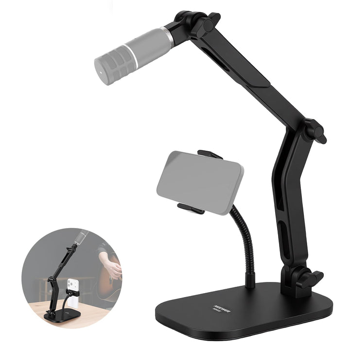 NEEWER Microphone Stand, Tisch Mikrofonständer mit Handyhalterung flexiblem Arm, verstellbare Mikrof
