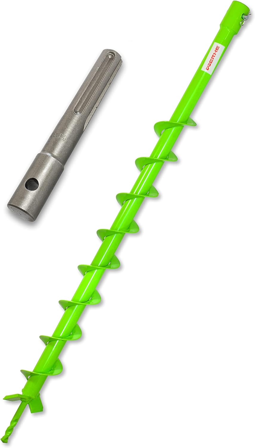 WERHE® Profi Bohrer VollStahl, Erdbohrer für bohrmaschine 60 mm extrem robust mit SDS Max Adapter -