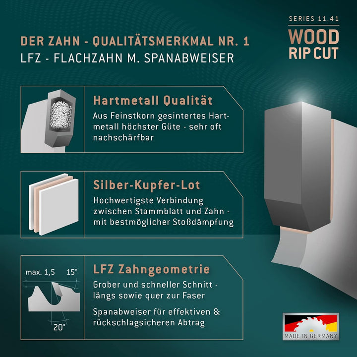 Bayerwald - HM Kreissägeblatt - Ø 550 mm x 4 mm x 30 mm | Langschnitt Flachzahn (36 Zähne) | präzise