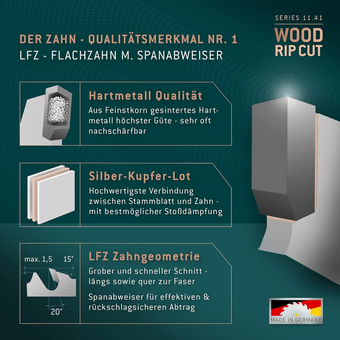 Bayerwald - HM Kreissägeblatt - Ø 200 mm x 2,8 mm x 30 mm | Langschnitt Flachzahn (12 Zähne) | präzi