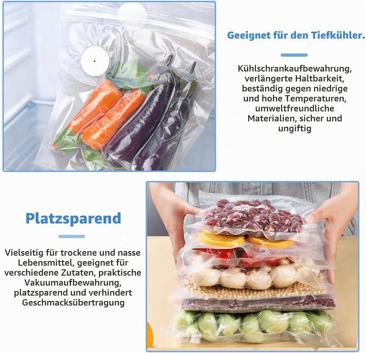 Vakuumiergerät Klein, Handvakuumierer mit 30 Wiederverwendbare Vakuumbeutel, Vakuumierer für Lebensm