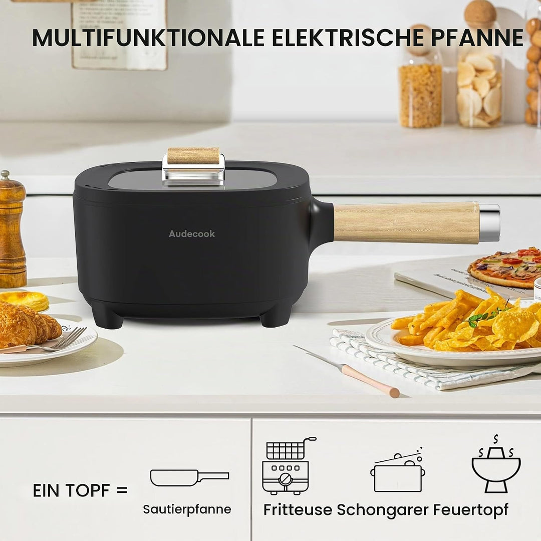 Audecook Elektrischer Hot Pot mit Dampfgarer, 2L/20cm Antihaft Elektropfanne mit Keramikglasur, Trag