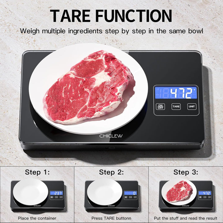 Wiederaufladbare Digitale Küchenwaage, 15KG Elektronische Waage Küche mit 5 Umschaltbaren Einheiten
