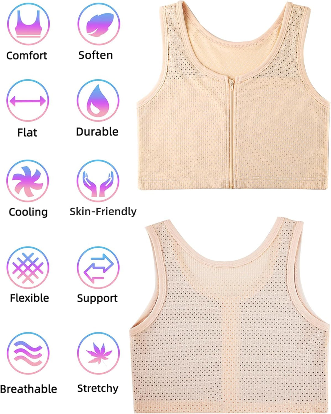 XUJI Brust Binder Atmungsaktive Kompression Binder mit Reissverschluss für Transgender, FTM, Tomboy,