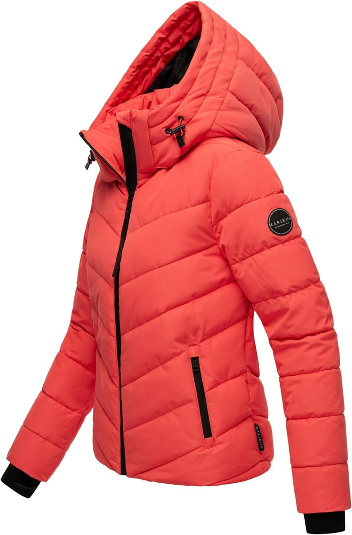 MARIKOO Damen Winterjacke warme Steppjacke mit abnehmbarer Kapuze Samuiaa XVI XS-3XL XS Coral Red, X