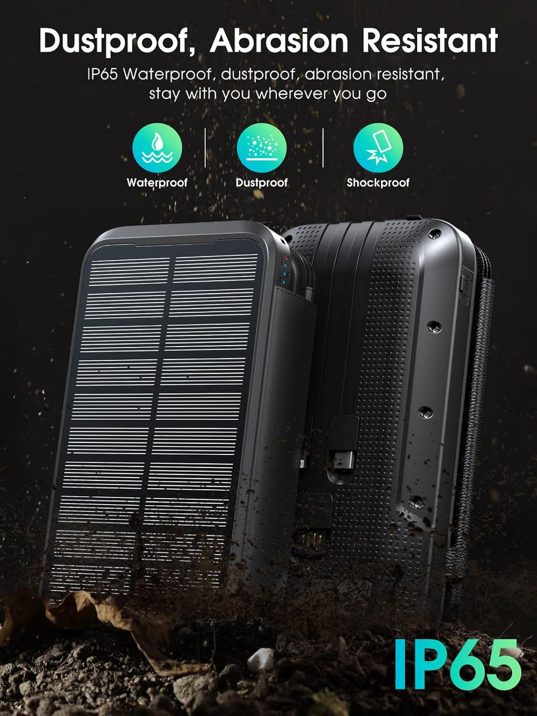 Solar Powerbank 27000mAh,Solar Ladegerät mit 3 Kabel QC4.0 22.5W USB C 20W Schnellladefunktion, mit
