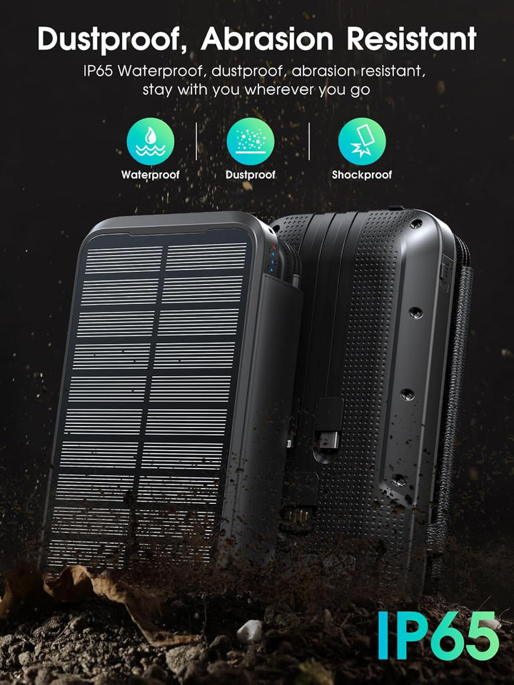 Solar Powerbank 27000mAh,Solar Ladegerät mit 3 Kabel QC4.0 22.5W USB C 20W Schnellladefunktion, mit