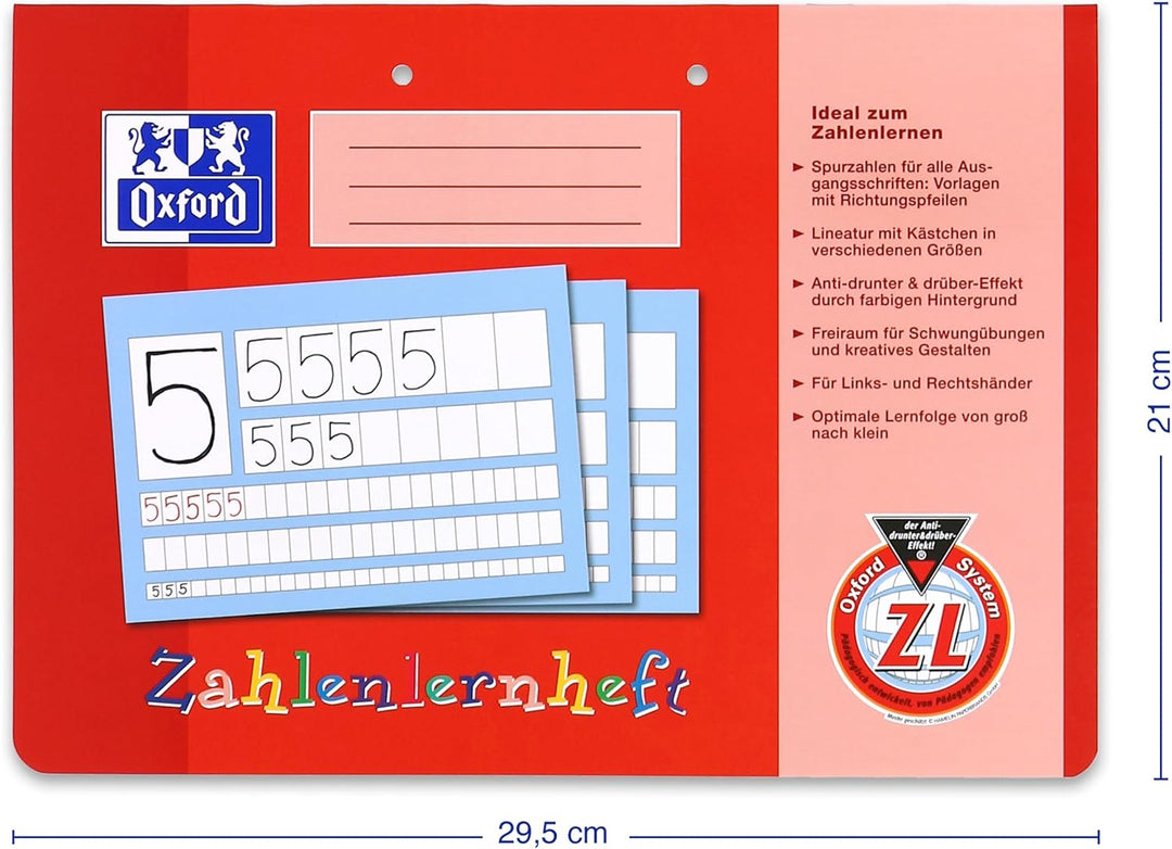 Oxford Zahlenlernheft, A4 quer, Lineatur ZL (1. Klasse), rot, 10 Stück