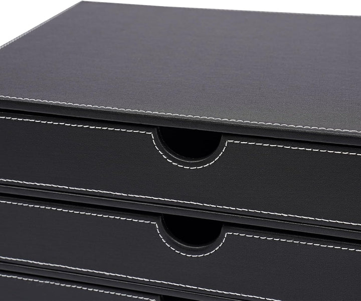 Schreibtisch Schubladenbox 3 Ebenen PU-Leder Desktop Organizer mit A4-Fächern Büroablage 33cm Dokume