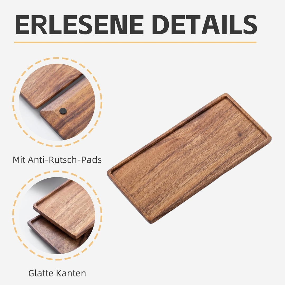 Kleines Tablett Holz Serviertablett, Rechteckig Akazien Holz Mini Tablett Servierteller für Küchen-S
