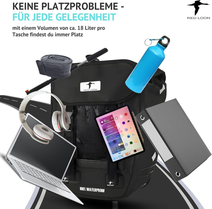 Red Loon 2 x Pro robuste Fahrradtasche aus LKW-Plane – wasserdichte Doppelpacktasche für Gepäckträge