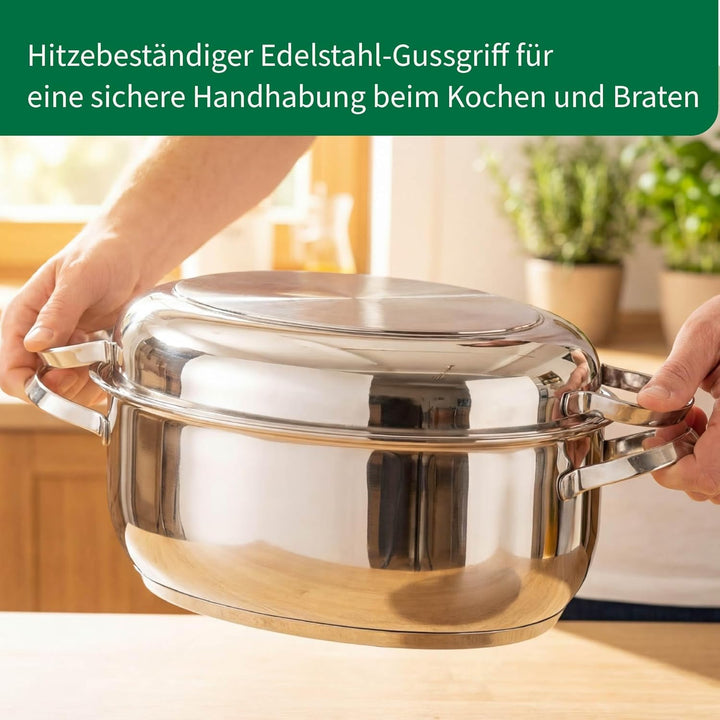 Chefkoch trifft Fackelmann Bräter Rosenheim – Ø38 cm, mit Edelstahldeckel, Gussgriff und Rosteinsatz