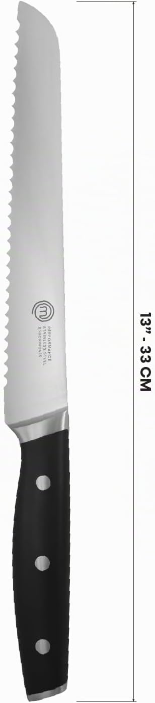 MasterChef Brotmesser, Kochmesser Profi Messer aus Kohlenstoffreichem Edelstahl, Dreifach Vernietete