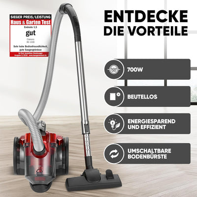 Clatronic BS 1308 Eco-Cyclon Twin-Spin Bodenstaubsauger, beutellose Filtertechnik, Hoch-Effizienz-Pa