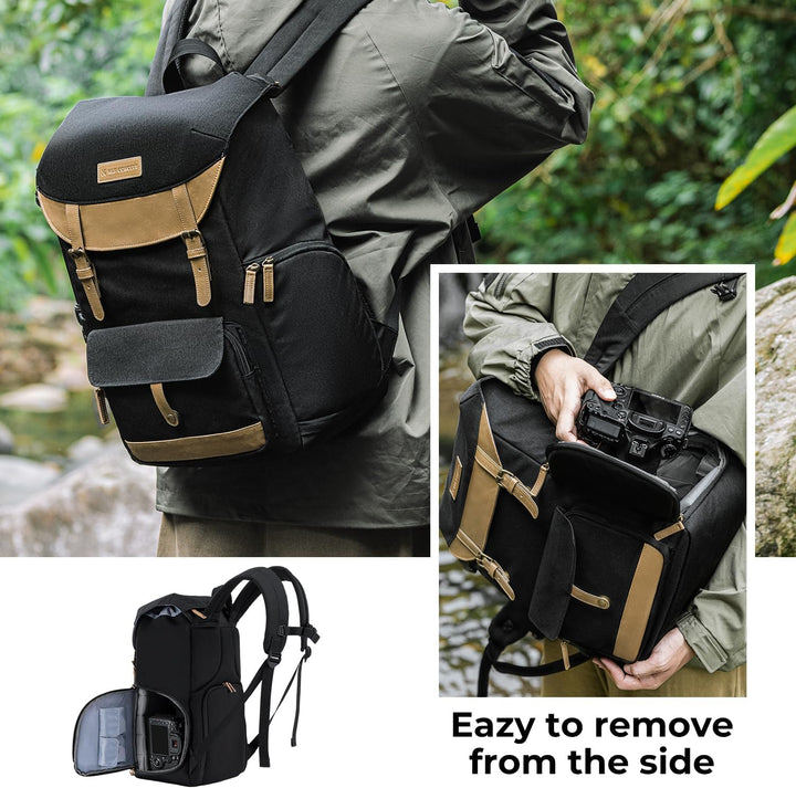 K&F Concept Kamerarucksack Rolltop 20L Fotorucksack Wasserdicht Robuste Rucksack-Stofftaschen aus St