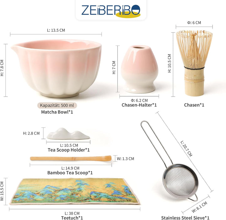 Traditionelles Japanisches Matcha Tee Zeremonie Set, 7-teilig, Bambus Besen, Keramik Schale mit Ausl