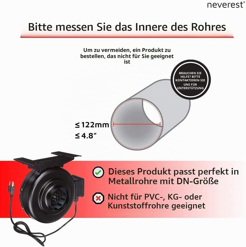 neverest RV-B Rohrventilator 125mm Profi Ventilator Robust Leistungsstark Radiallüfter 230V/220V mit