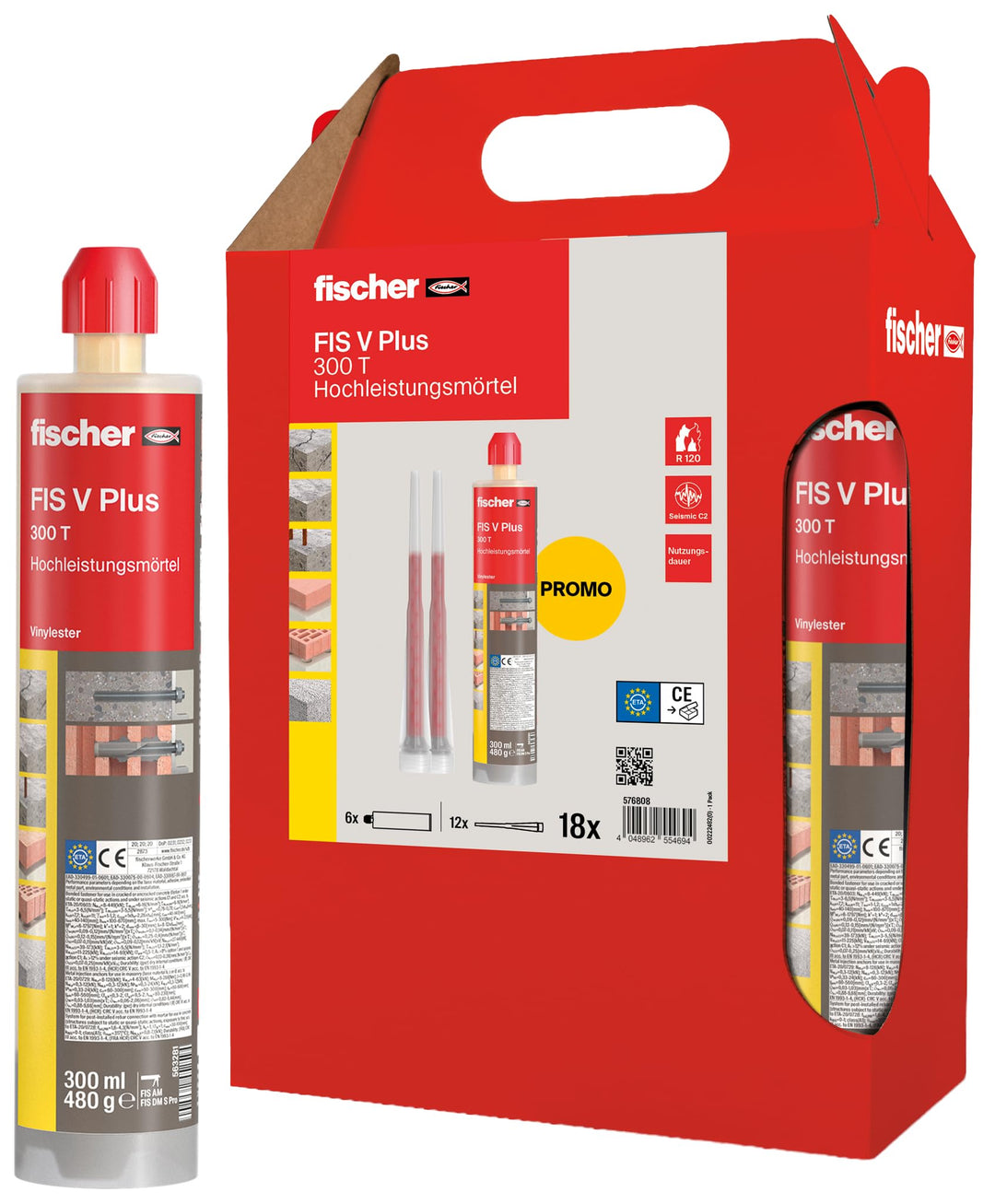fischer Hochleistungsmörtel FIS V Plus 300 T im handlichen Sixpack, wetterfester Injektionsmörtel, d