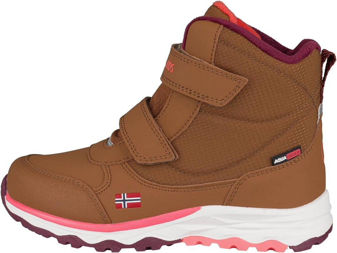 Trollkids wasserdichte Winterschuhe Wanderschuhe Hafjell 28 EU Karamell Braun Lachsrosa Burgunderrot