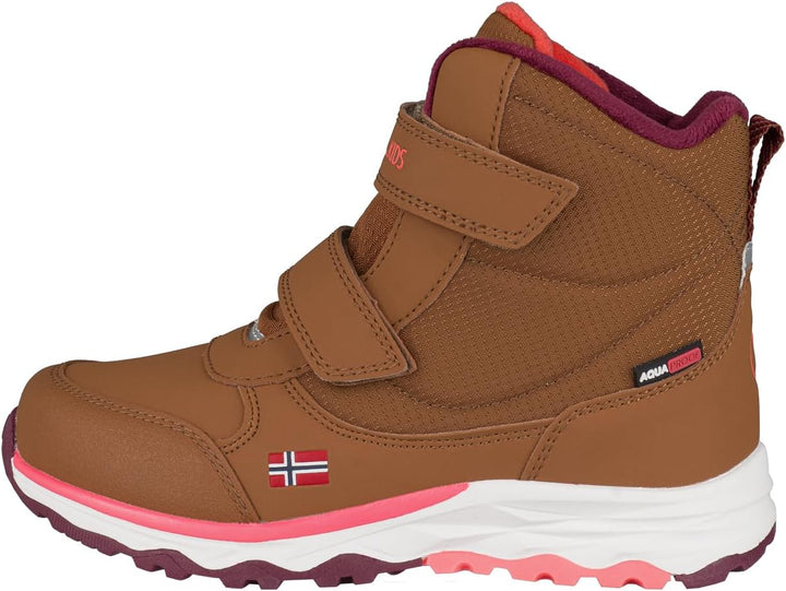 Trollkids wasserdichte Winterschuhe Wanderschuhe Hafjell 28 EU Karamell Braun Lachsrosa Burgunderrot