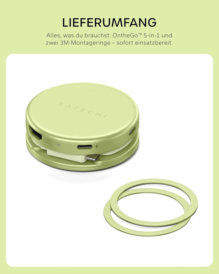 SATECHI USB-C Hub OntheGo™ 5-in-1, HDMI 4K@60 Hz, Zitrus | PD 60 W, SD-Kartenleser, USB-A und USB-C