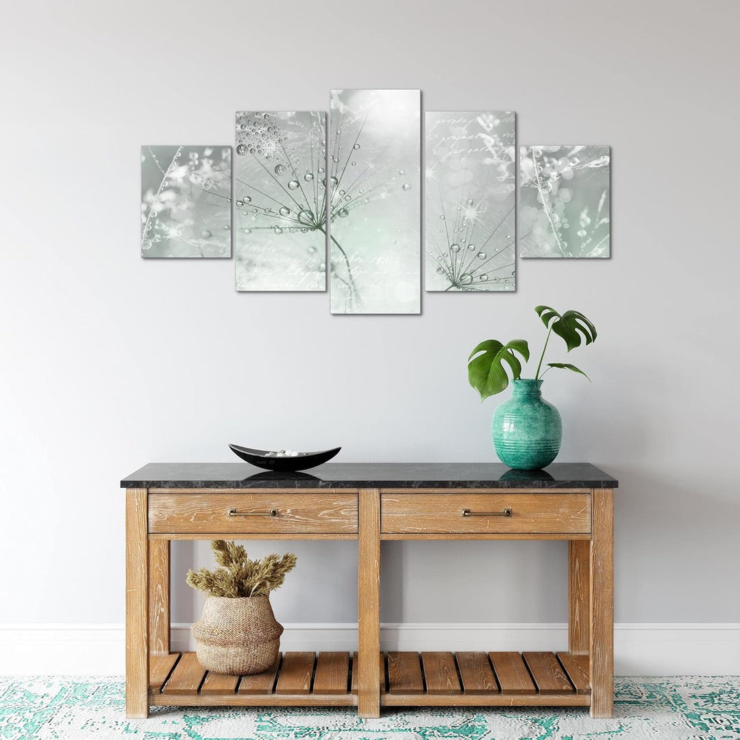 Runa Art Wandbilder Blumen Pusteblume 5 Teilig Bild auf Vlies Leinwand Deko Wohnzimmer Natur Grün Gr